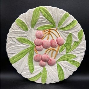 1987 Fruit Du Jour Hand Painted Cherry Cherries Ceramic Vintage Plate Dish